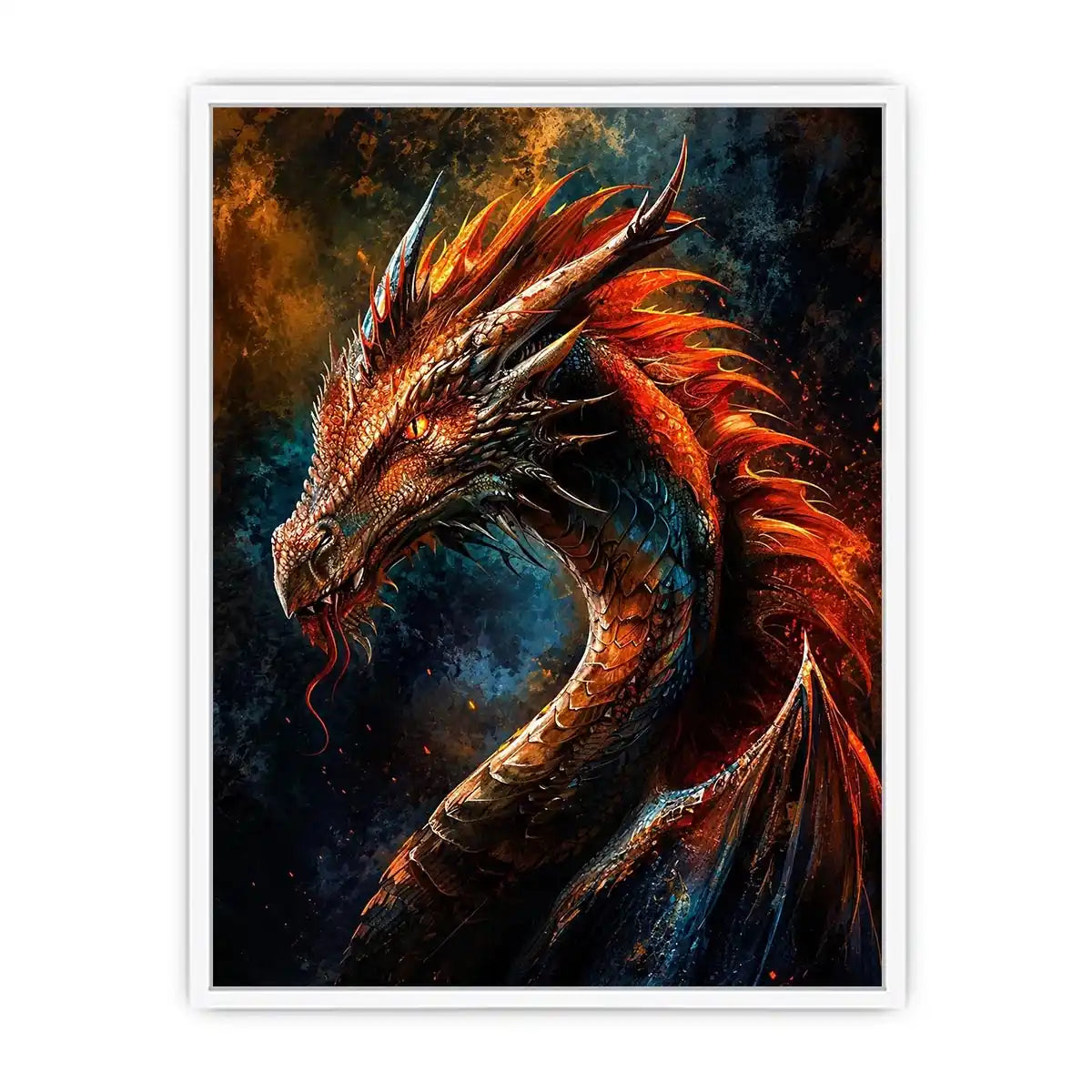 Fierce dragon in fiery profile