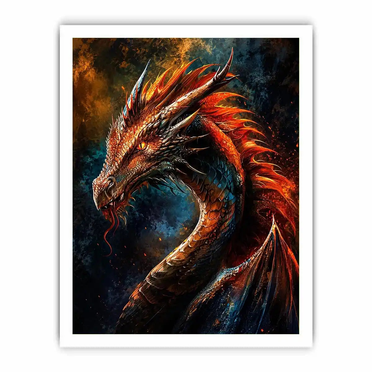 Fierce dragon in fiery profile