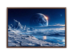 Frozen alien tundra under distant moons