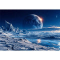Frozen alien tundra under distant moons