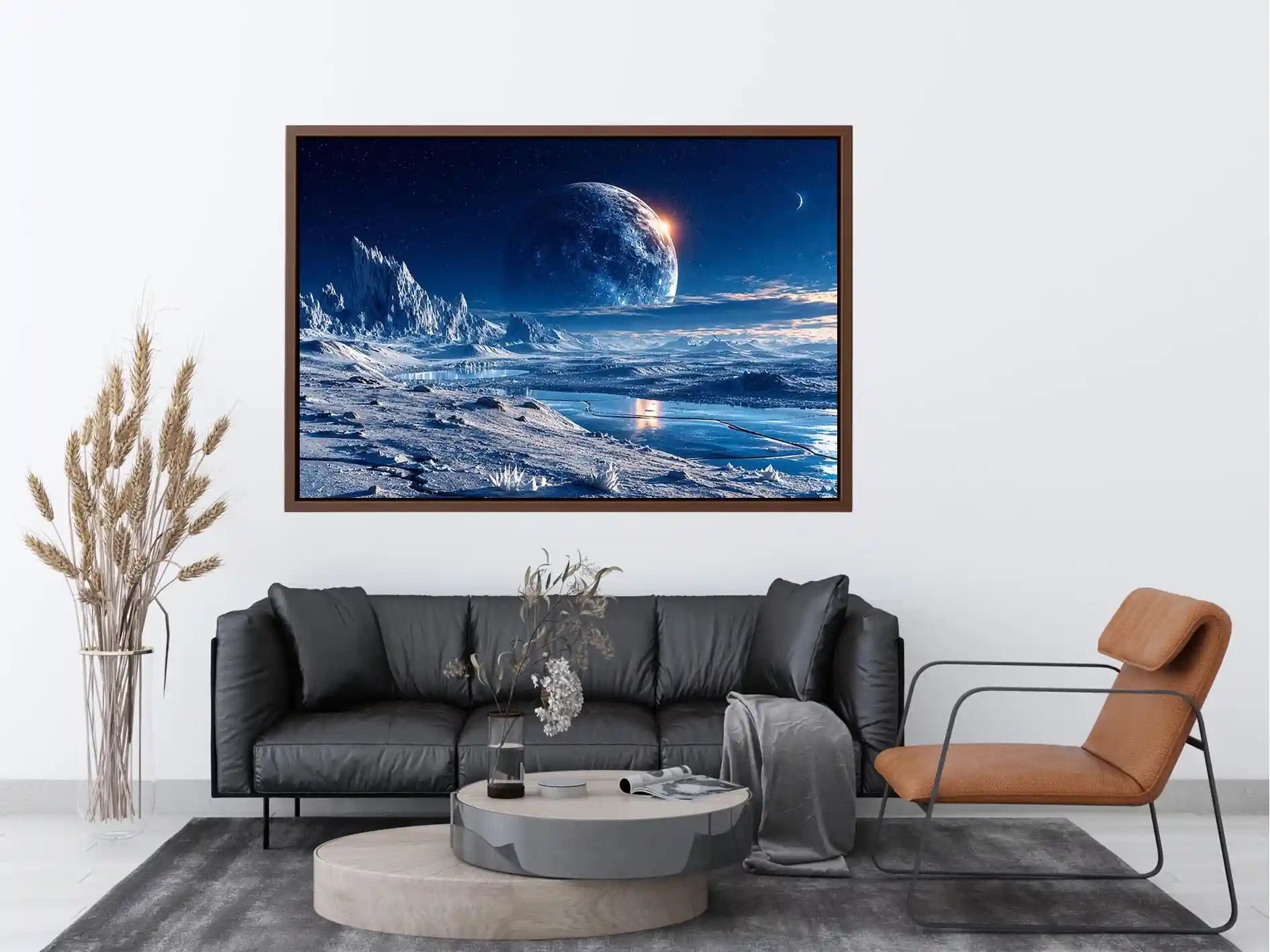 Frozen alien tundra under distant moons