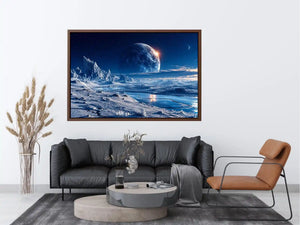 Frozen alien tundra under distant moons