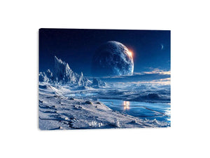 Frozen alien tundra under distant moons