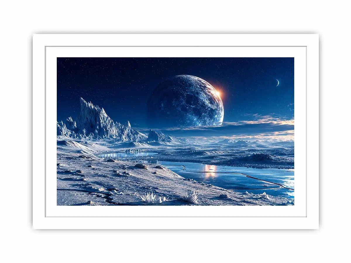 Frozen alien tundra under distant moons