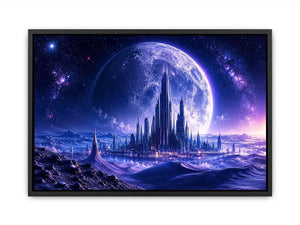 Alien city under a starry sky