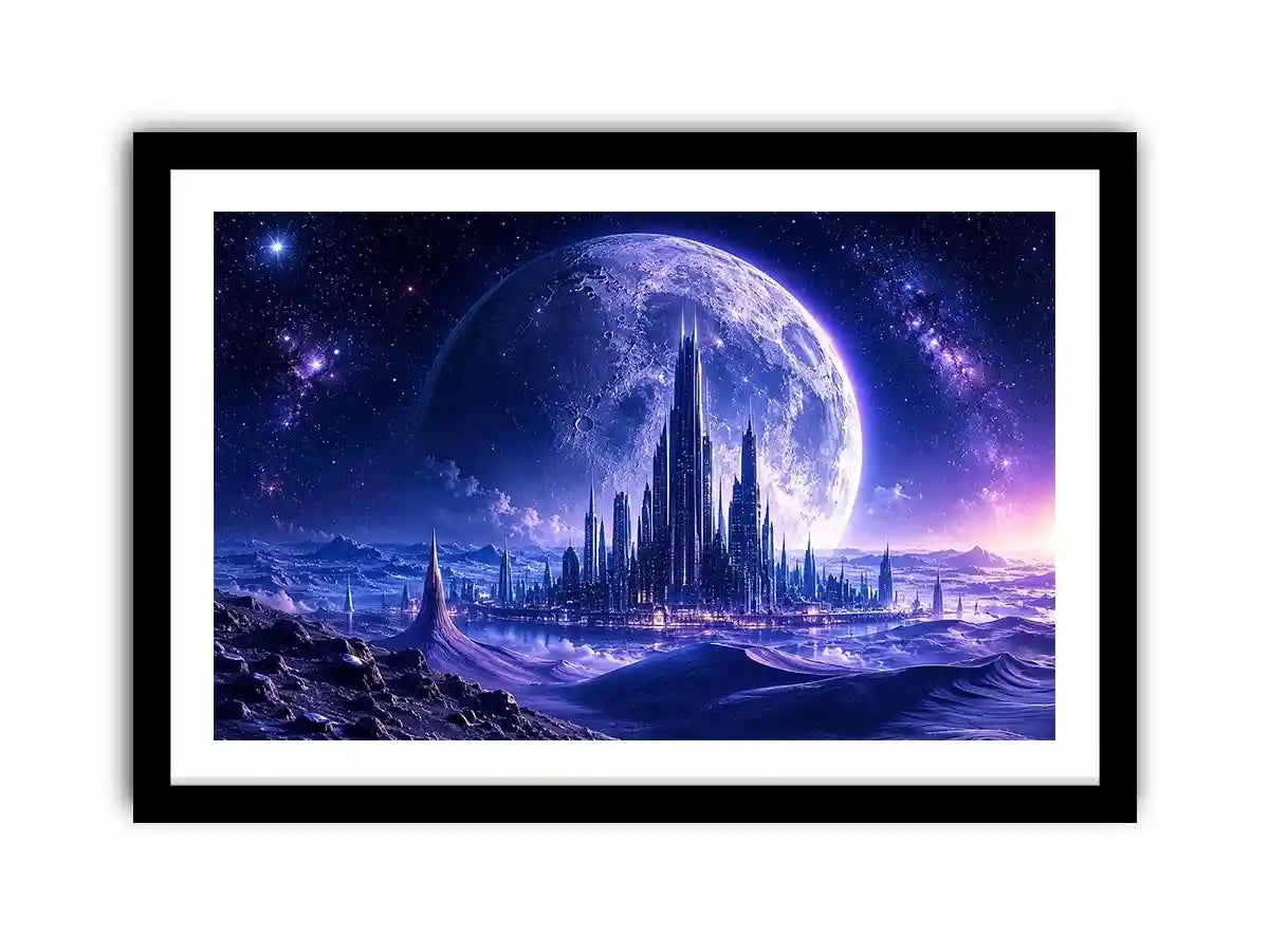 Alien city under a starry sky