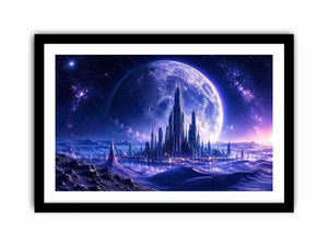 Alien city under a starry sky