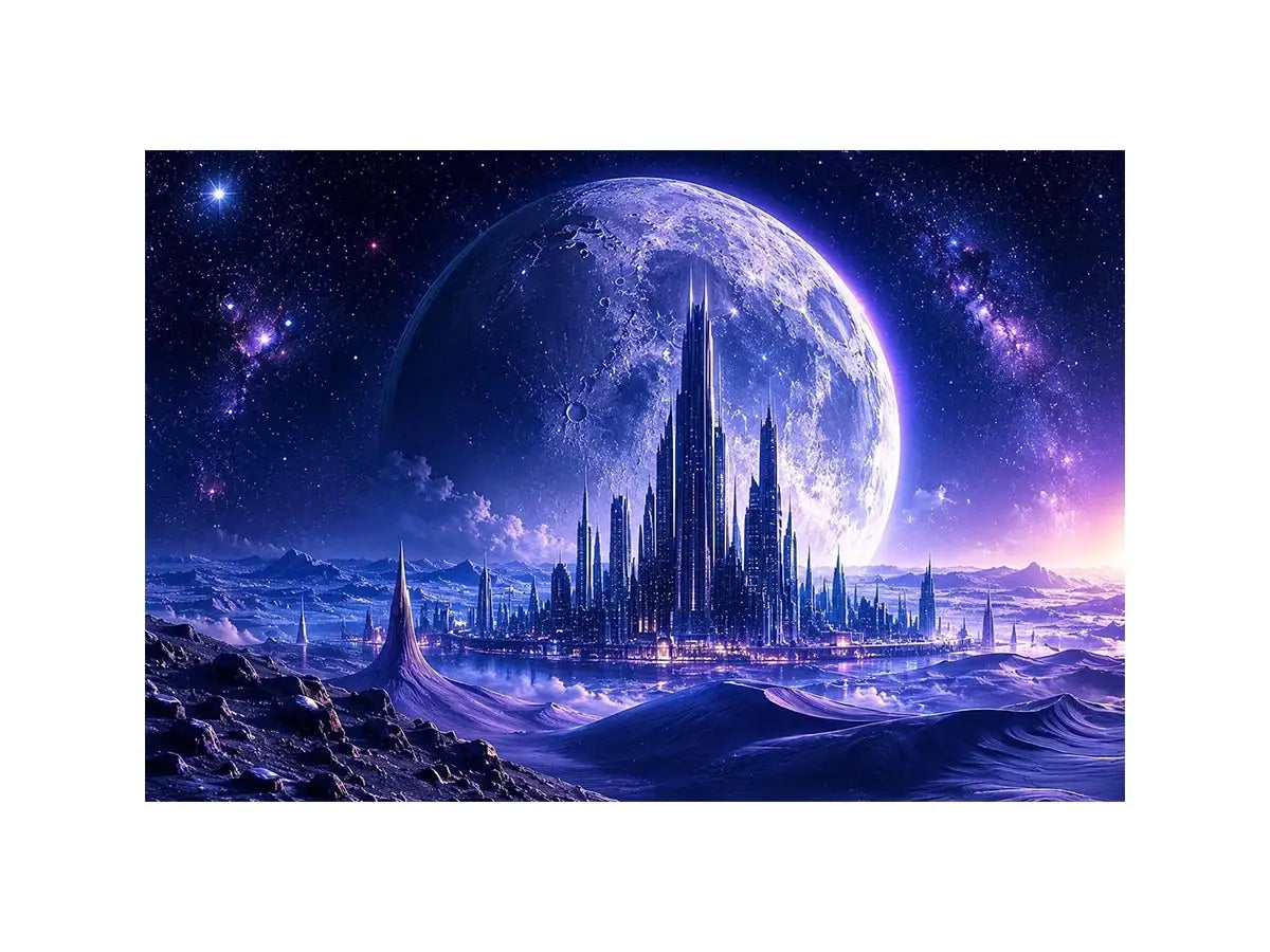 Alien city under a starry sky