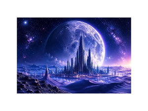 Alien city under a starry sky