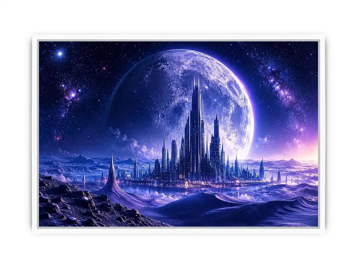 Alien city under a starry sky