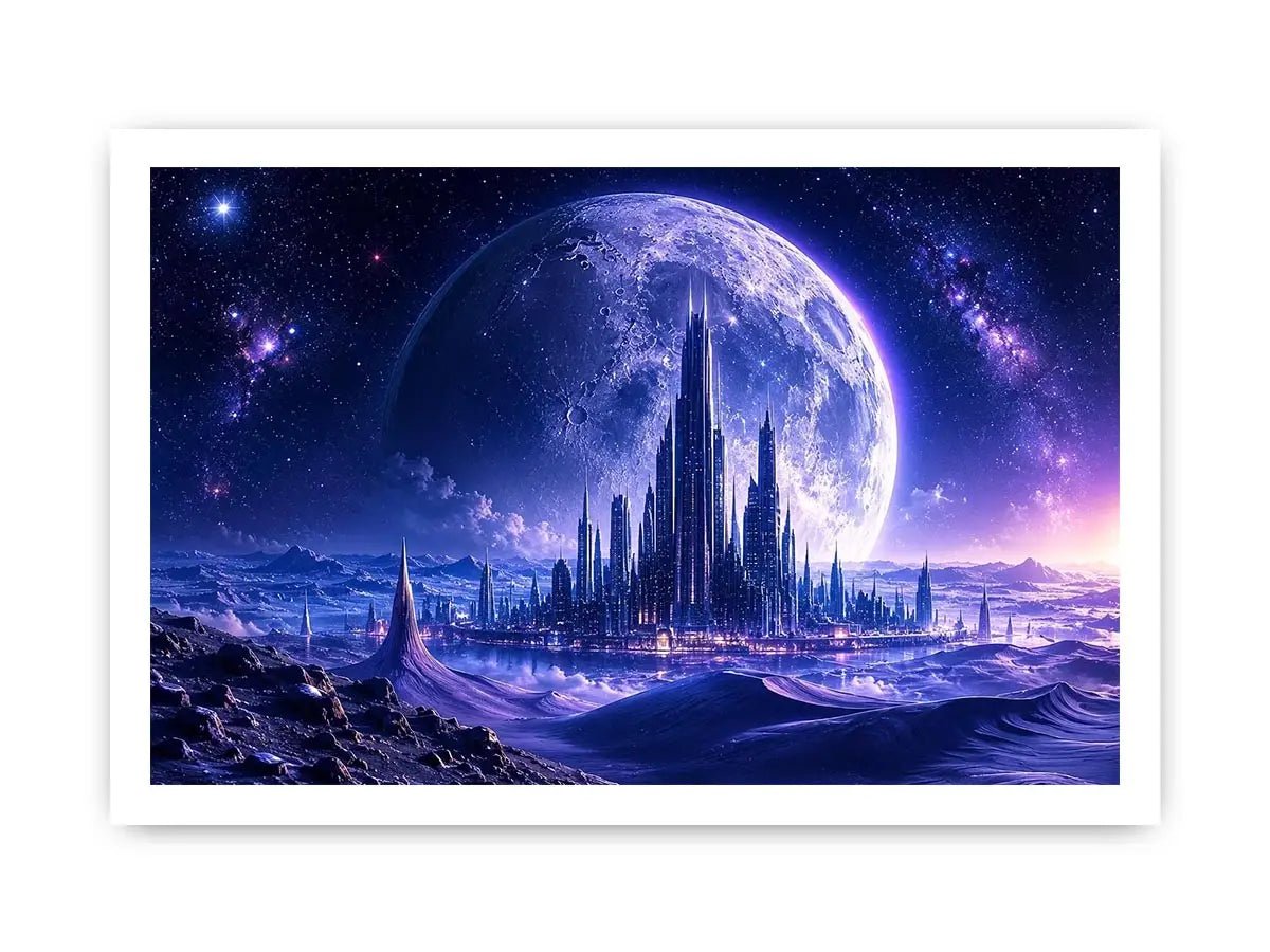 Alien city under a starry sky