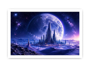 Alien city under a starry sky
