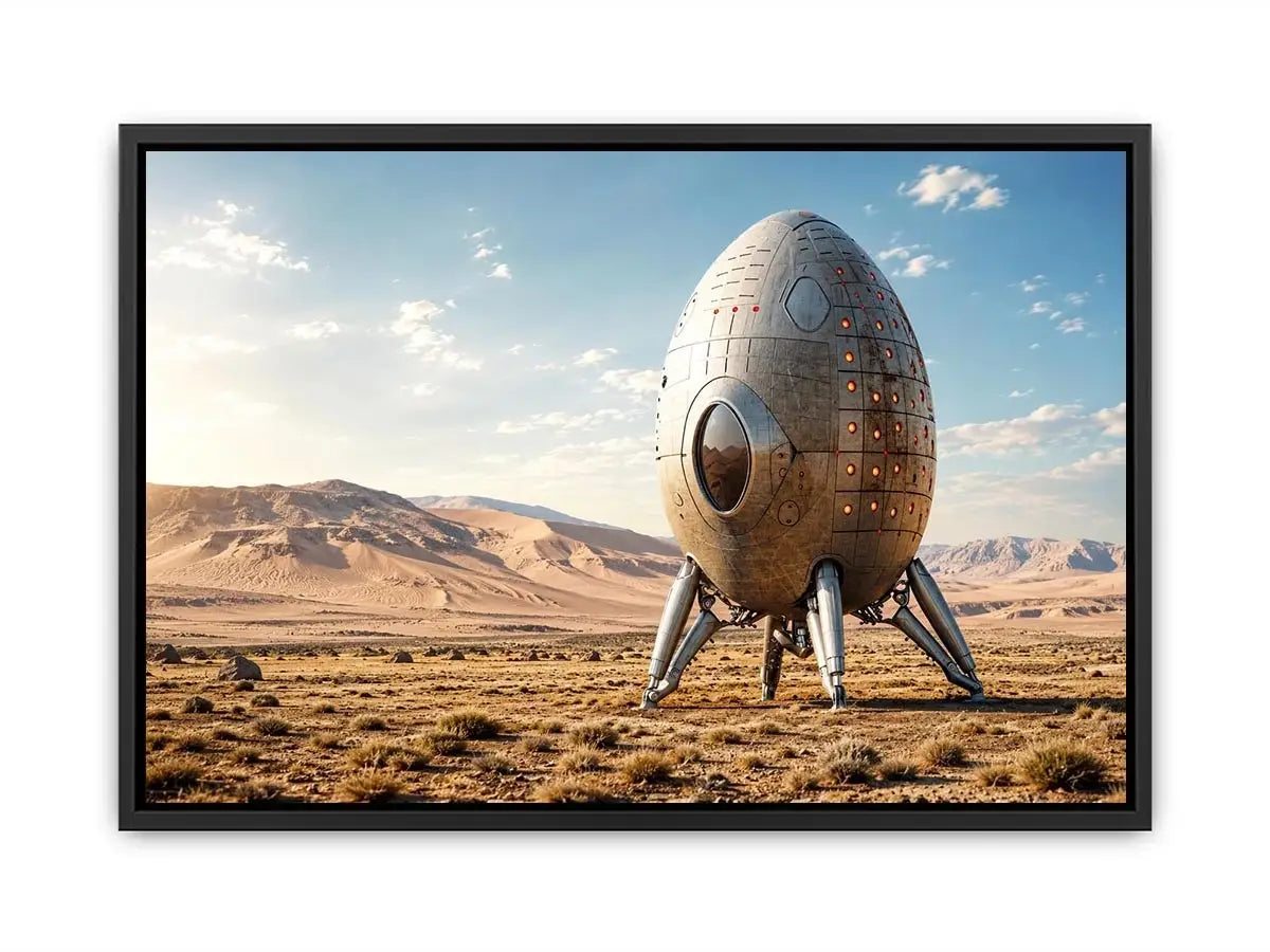 Futuristic spacecraft on desert plains
