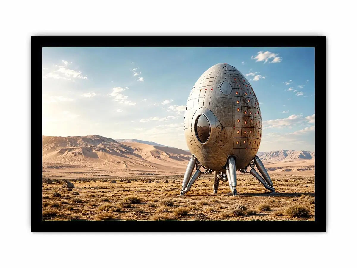 Futuristic spacecraft on desert plains