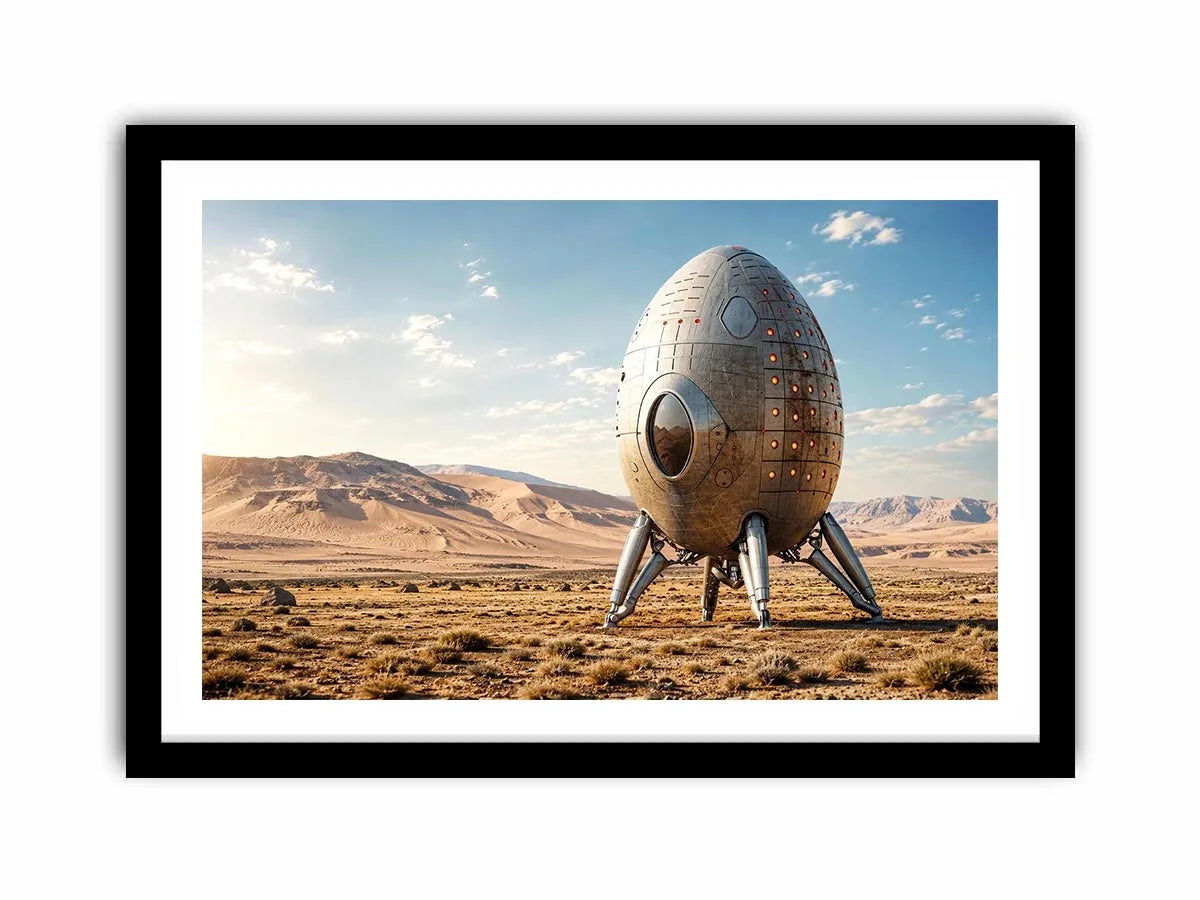 Futuristic spacecraft on desert plains