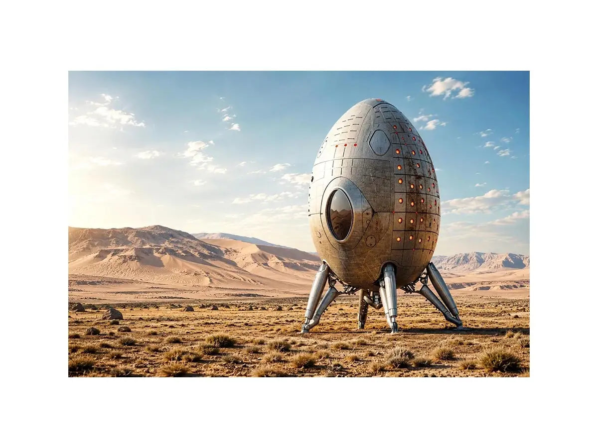 Futuristic spacecraft on desert plains