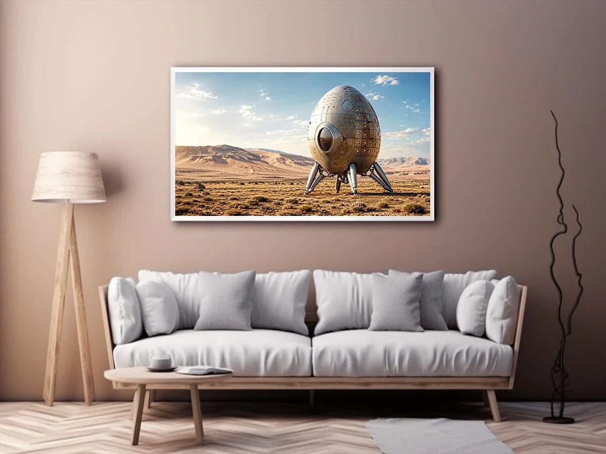 Futuristic spacecraft on desert plains