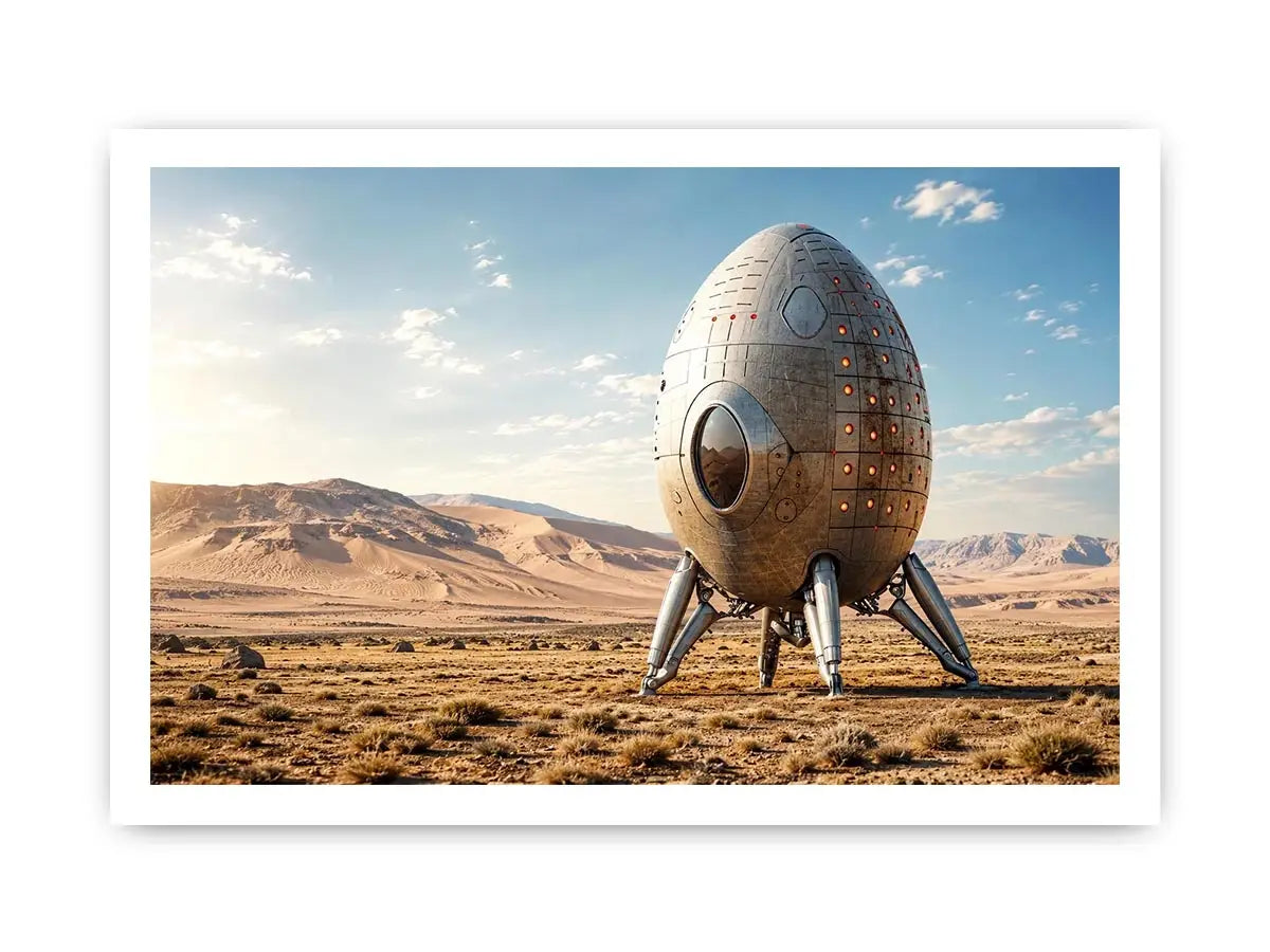 Futuristic spacecraft on desert plains