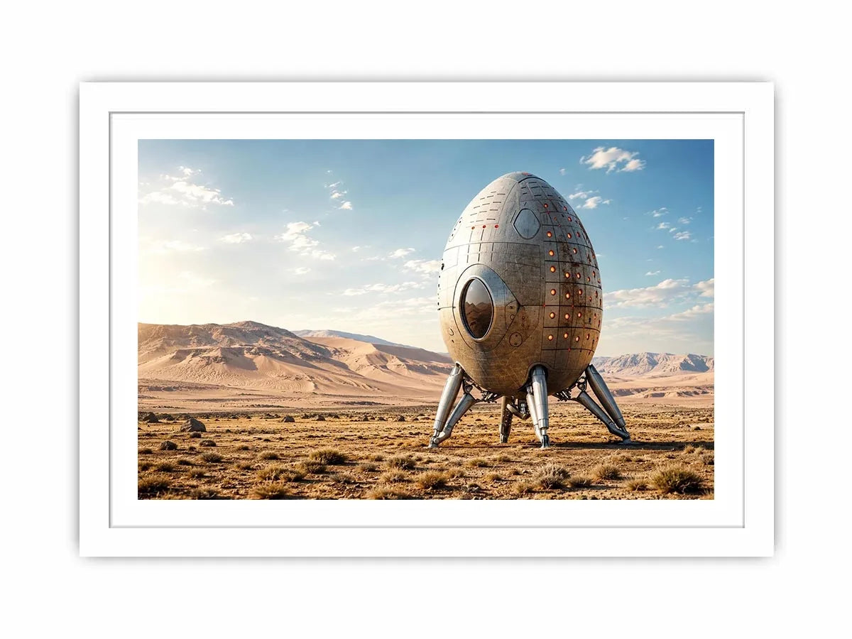 Futuristic spacecraft on desert plains