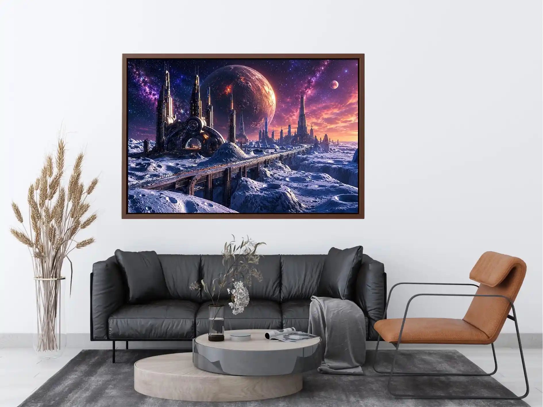 Frozen alien city under starry skies