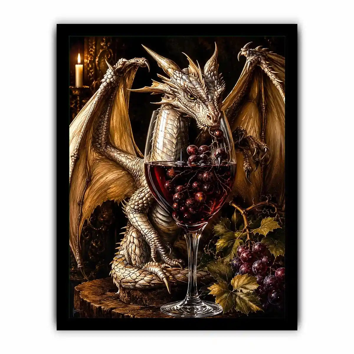 Dragon and wine in a gothic still-life
