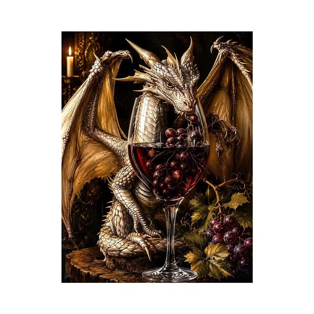Dragon and wine in a gothic still-life