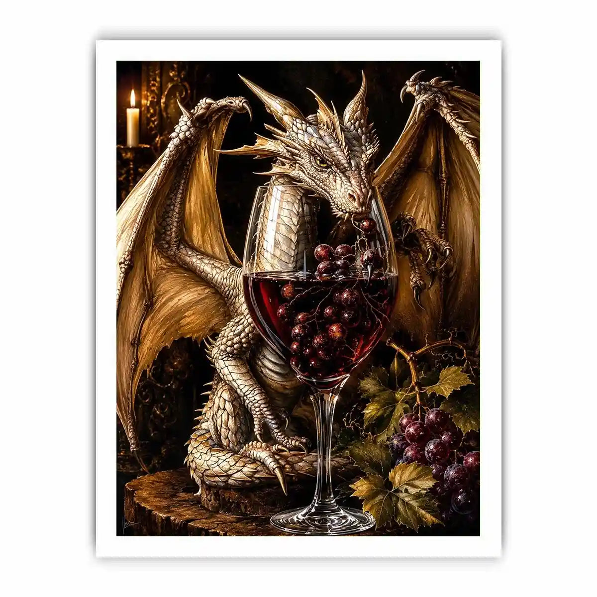 Dragon and wine in a gothic still-life
