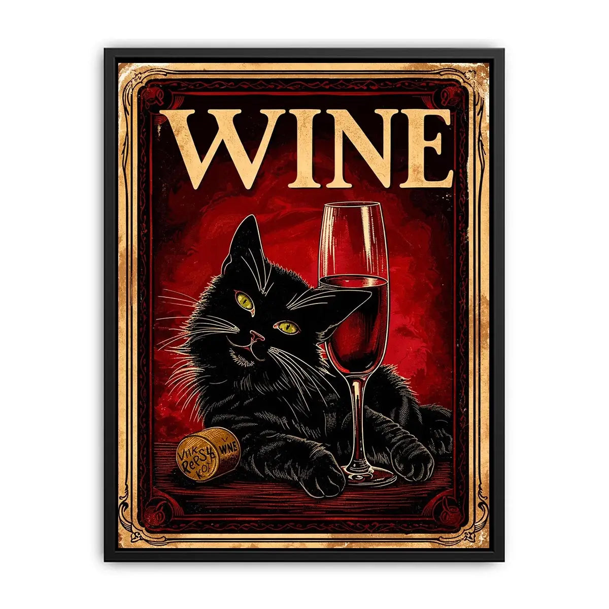 Wine and cat in retro style