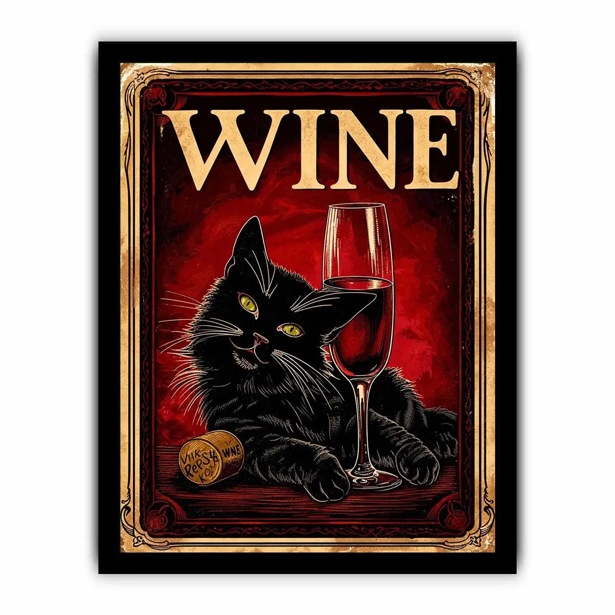 Wine and cat in retro style