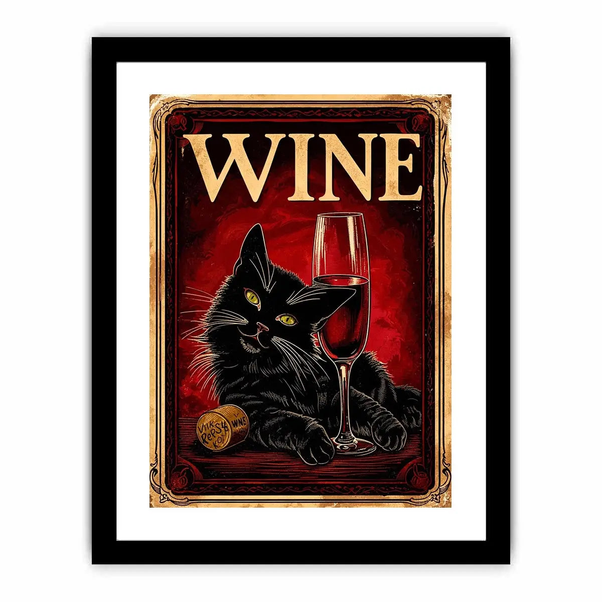 Wine and cat in retro style