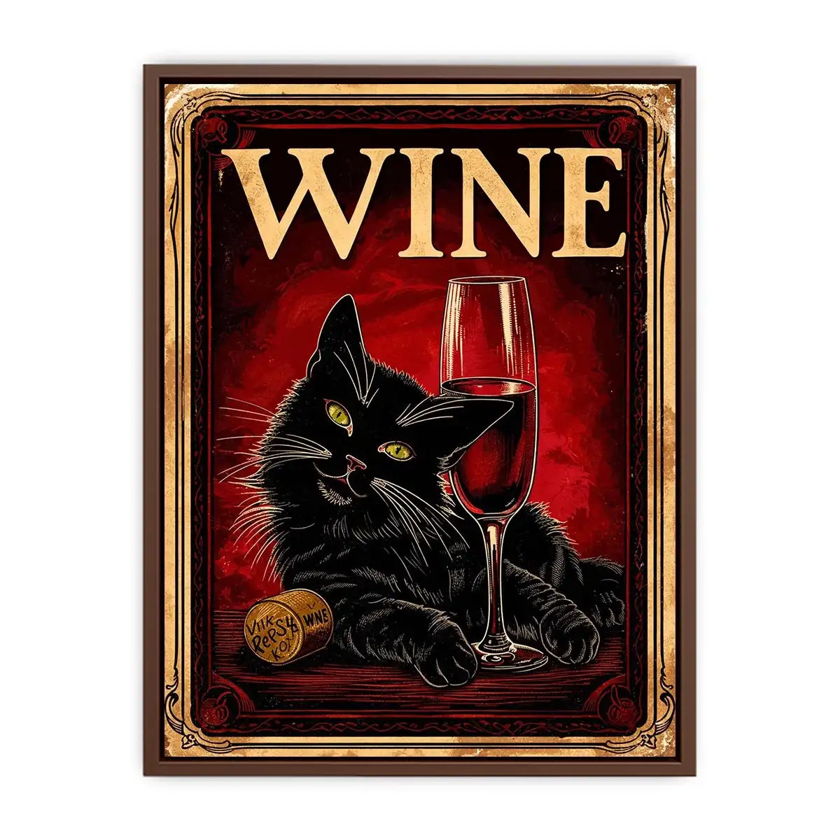 Wine and cat in retro style