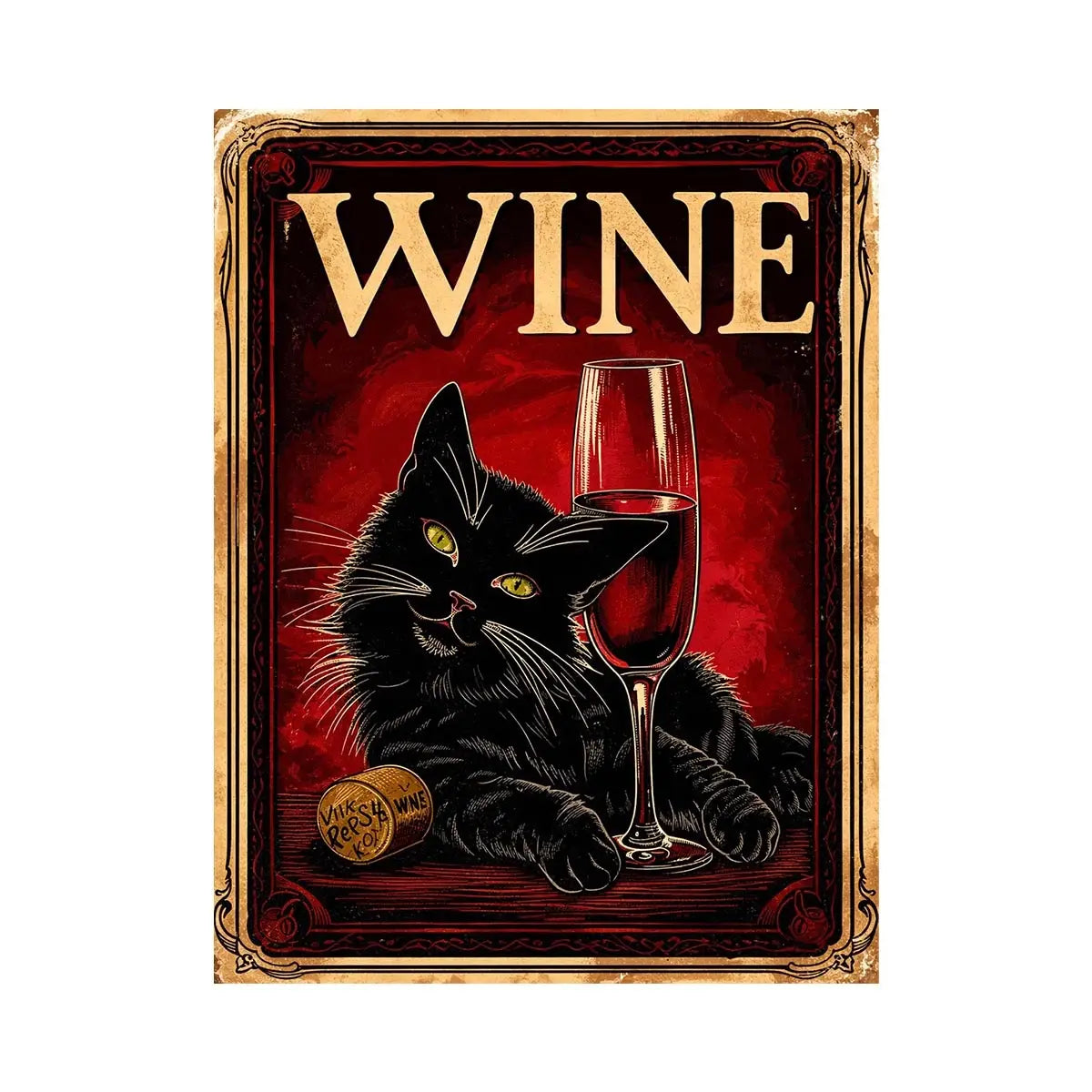Wine and cat in retro style
