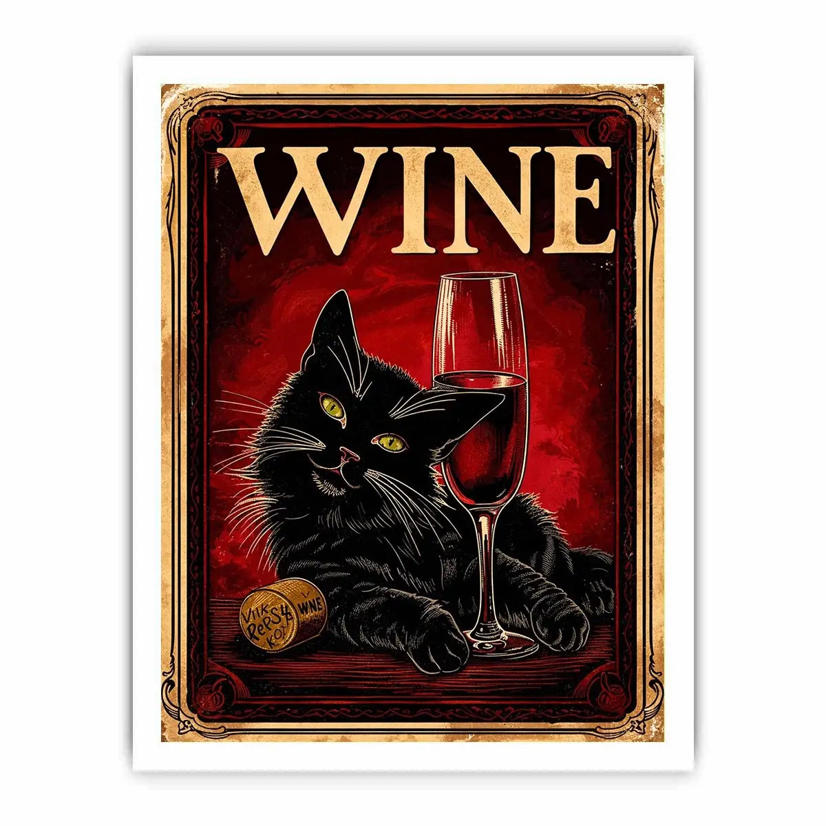 Wine and cat in retro style