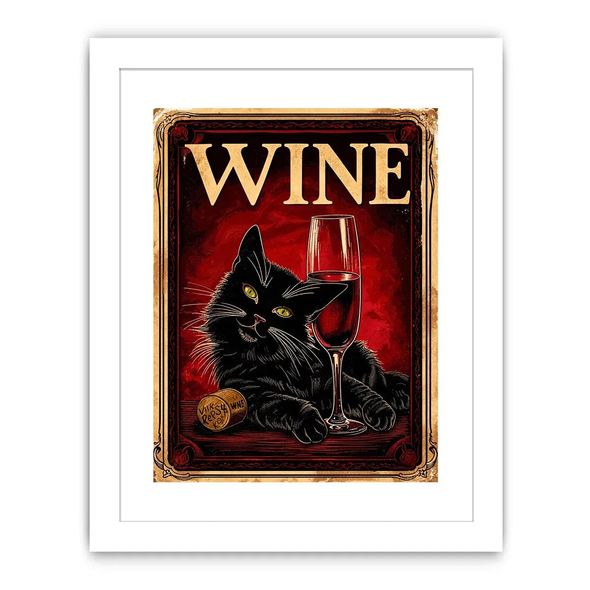 Wine and cat in retro style