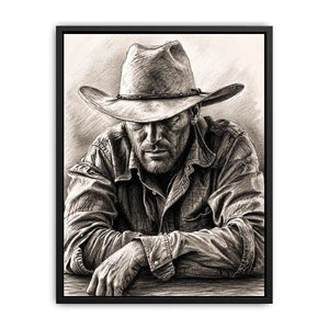 Rugged cowboy in contemplative pose