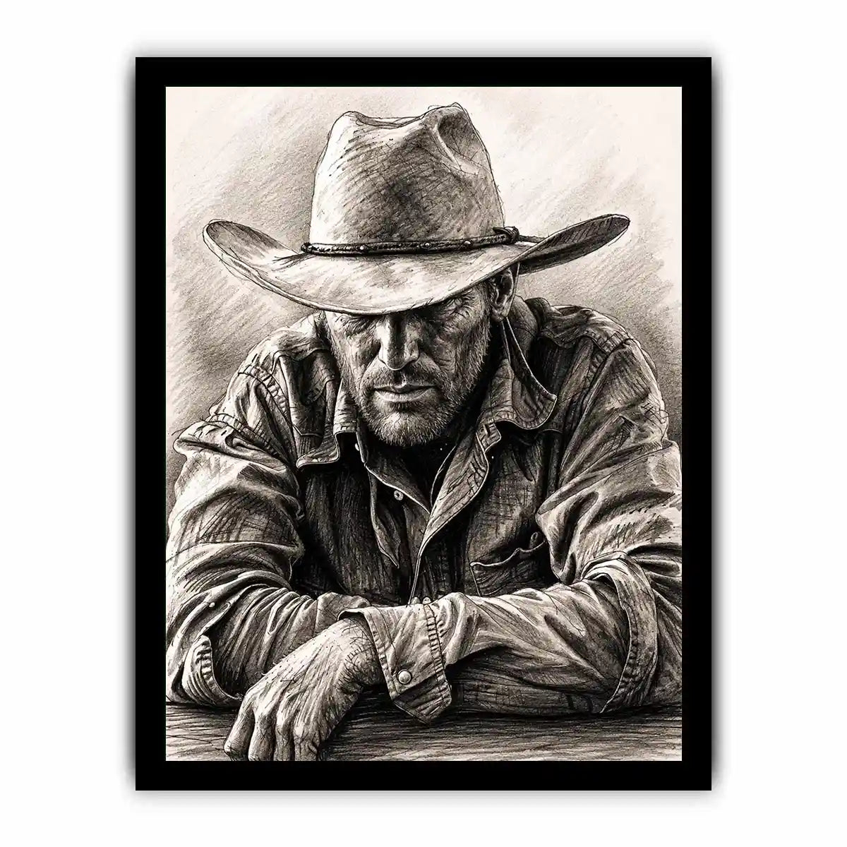 Rugged cowboy in contemplative pose