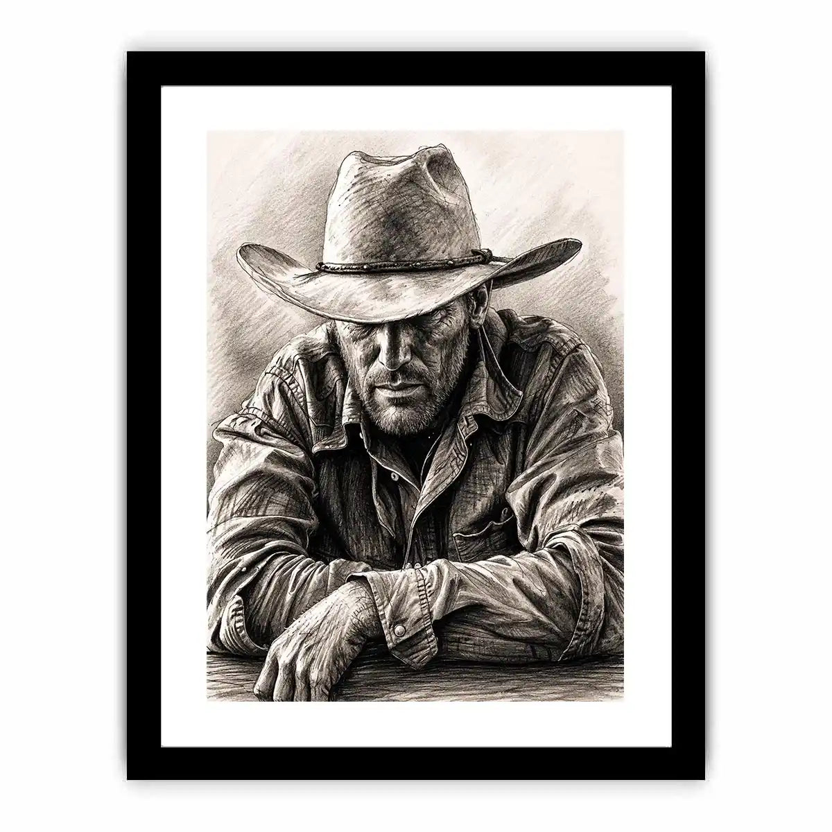 Rugged cowboy in contemplative pose