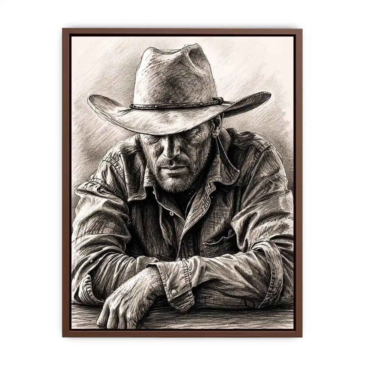 Rugged cowboy in contemplative pose