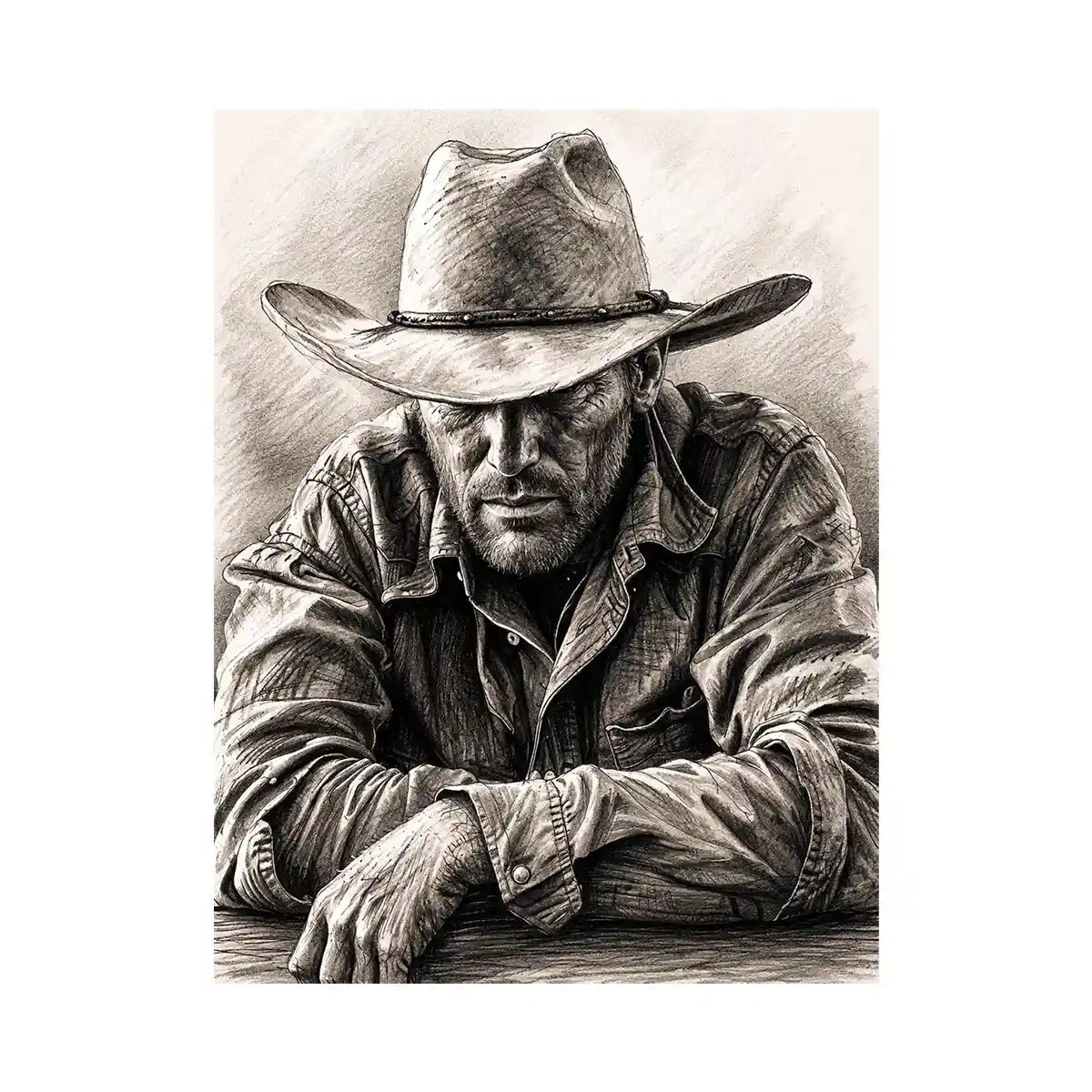 Rugged cowboy in contemplative pose