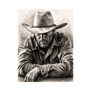 Rugged cowboy in contemplative pose