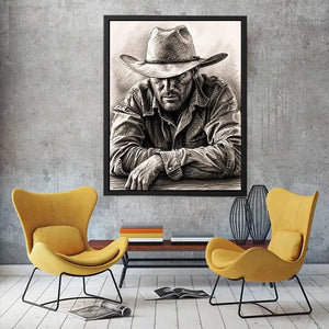 Rugged cowboy in contemplative pose