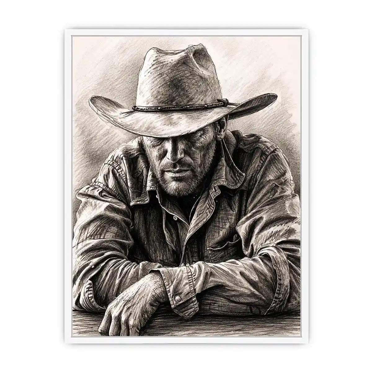 Rugged cowboy in contemplative pose