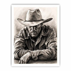 Rugged cowboy in contemplative pose