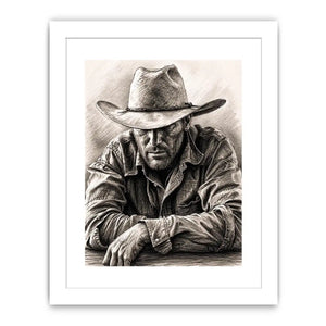 Rugged cowboy in contemplative pose