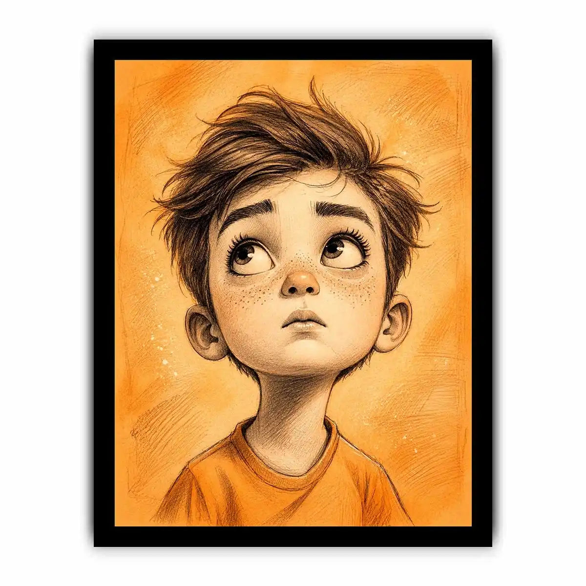 Thoughtful gaze in warm orange tones
