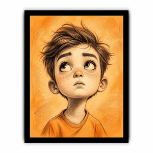 Thoughtful gaze in warm orange tones