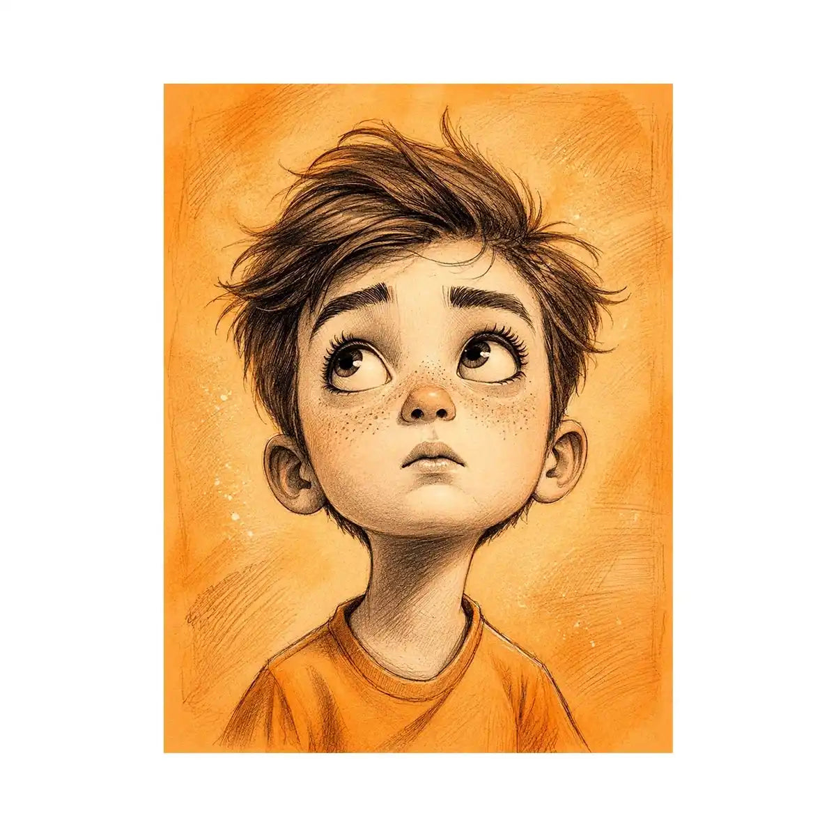 Thoughtful gaze in warm orange tones
