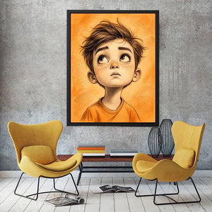 Thoughtful gaze in warm orange tones