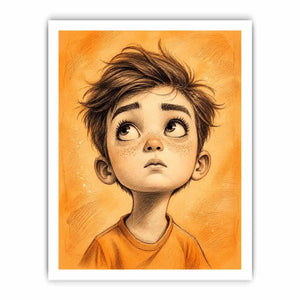Thoughtful gaze in warm orange tones