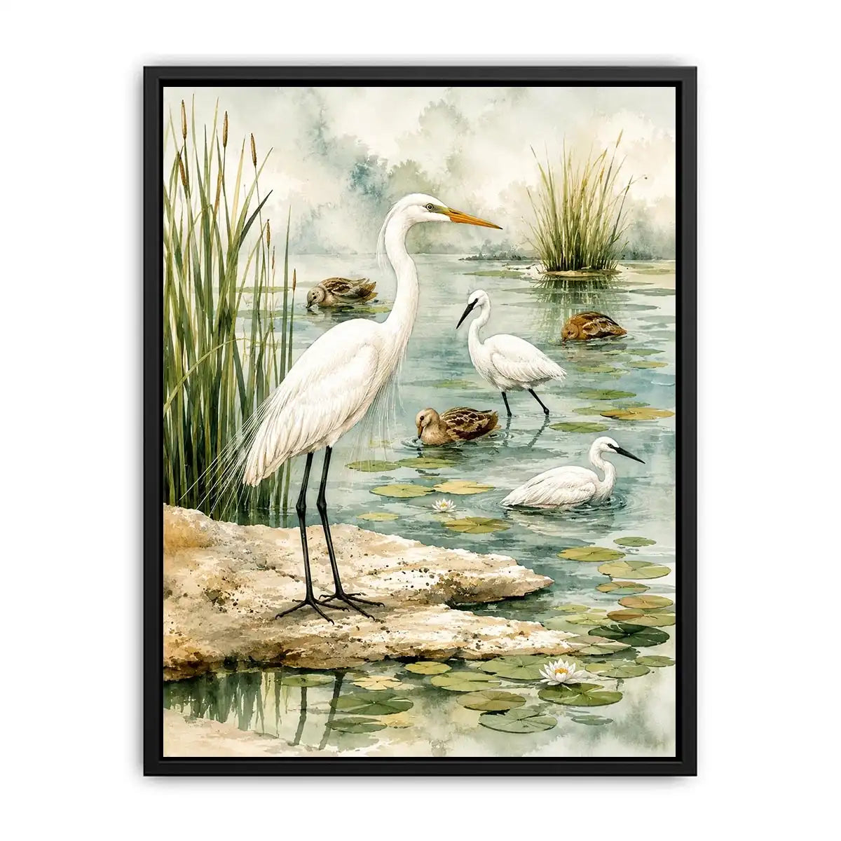 Peaceful wetland with graceful egret